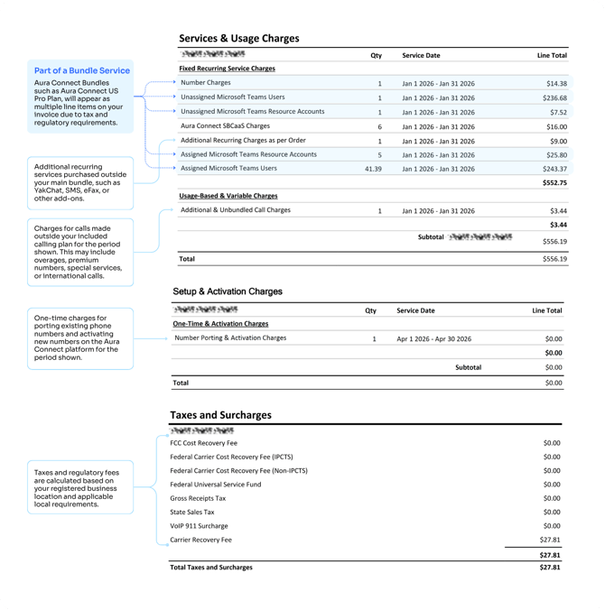 Aura Connect Invoice Explanation